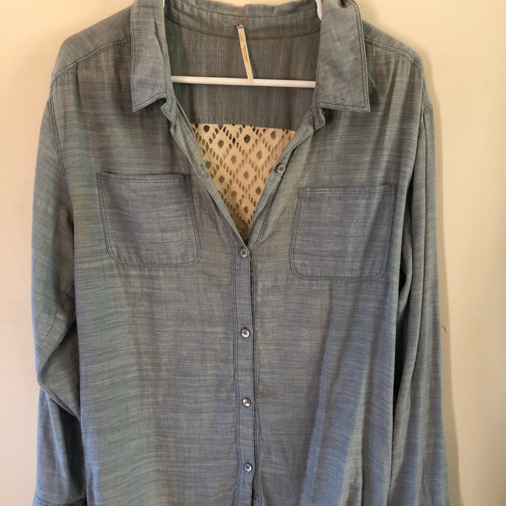 Free People Chambray button down with lace